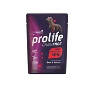 Prolife humide chien monoprotéique sensible grainfree (sans céréales) adulte mini boeuf et pommes de terre 100g | 12 sachets de 100 grammes chacun.