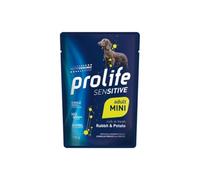 Prolife Humide Chien Monoprotéique Sensitive Adult Mini, aliment complet pour chiens adultes de toutes tailles, goût lapin et pommes de terre 100 g | 12 sachets de 100 grammes chacun.