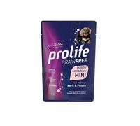 Prolife Humide Chien Sensitive Grainfree Small Mini 100 g, aliment complet sans céréales pour chiens chiots de toutes tailles goût porc et pommes de terre | 12 sachets de 100 grammes chacun.