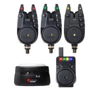 Prologic C-Series Pro Alarm Set 3+1+1 Rouge Vert Jaune - Ensemble de détecteur de touche, signaleur de touche pour la pêche à la carpe, accessoires pour la pêche à la carpe