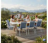 Proloisirs Ensemble Table Elegance 180/240 x100 + 8 chaises Linéa Blanc/Couleur Jeans