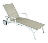 PROLOISIRS Lit - ELEGANCE - Aluminium - Toile TPEP crème/chevron - Accoudoirs escamotables - Roues Crème