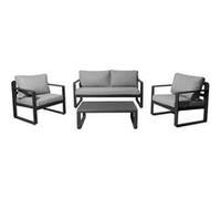 PROLOISIRS Set 4 pièces - MOJITO II - Aluminium époxy - Graphite/Gris - 2 fauteuils + 1 canapé + 1 table basse