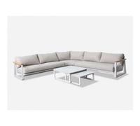 PROLOISIRS Set angle Leather II en aluminium accoudoirs en teck avec coussins - crème Crème G