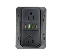 Prolongateur de Prise Murale,Chargeur à 6 Prises,Extenseur de Prise Multiple avec Ports USB | pour Utilisation à la Maison, en Voyage, dans Le Dortoir, à l'École, à l'Hôtel et en Déplacement