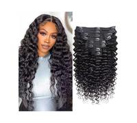 Prolongements de cheveux Agrafe dans des prolongements de cheveux 10-26 pouces Longue et profonde vague 8 morceaux 120g Prolongements bouclés brésiliens de Remy de vague noire naturelle(16inches)