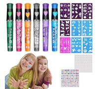 Prom Makeup, 6-Color Water-Based Face and Body Painting Crayons, Washable Paint Marker Sticks with 9 Stencils for Sensitive Skin and Baseball Sports Events