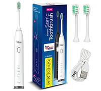Promedix PR-740 W Brosse à dents électrique sonique avec étui de voyage 5 modes de nettoyage 2 têtes de brosse minuterie de 2 minutes IPX7 charge USB étanche Blanc