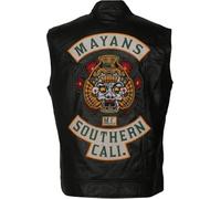 PROMENADE CHIC Angel EZ Reyes Mayan M.C Northern Cali Gilet de motard en cuir, Noir - Cuir véritable., L