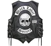 PROMENADE CHIC BLS Doom Crew brodé Skull Patch Biker Vest, Black - BLS Real Vest, M