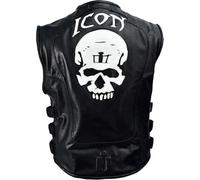 PROMENADE CHIC Icon Gilet tactique en cuir avec logo tête de mort, Noir - Cuir véritable., XL