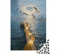 Promenade Côtière au Coucher du Soleil Puzzle 1000 Pièces pour Adultes Vol de Mouettes Jeu Puzzle Détente Décor 38x26cm/1000pcs
