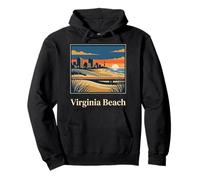 Promenade en Bord de mer rétro avec Coucher de Soleil et Panorama côtier de Virginia Beach Sweat à Capuche