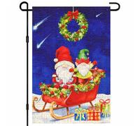 Promenade En Traîneau Avec Un Gnome Pendant Les Fêtes Drapeau De Cour 30X45Cm Bannières Résistant Durable Drapeaux De Jardin Pour Intérieure Toutes Les Saisons Porte