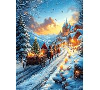 Promenade en traîneau de Noël à travers un village enneigé 1000 Pièces Puzzle Pour Ado En Carton Anti-Déchirure Haute Densité Rêve magique de science-fiction Facile Débutant Jeu De Société Idée Cadeau