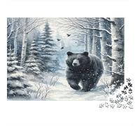Promenade hivernale de l'ours : Ours Noir coloré dans la forêt enneigée - Puzzle de 1000 pièces pour Adultes - Jeu éducatif Classique pour Le développement cérébral - 70 x 50 cm