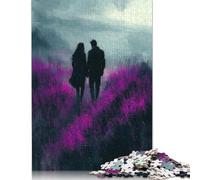 Promenade romantique à travers les champs de lavande de style anthracite, puzzle de 1000 pièces, puzzle en papier pour adultes, puzzle durable pour adultes | Jeux 38x26cm/1000pcs