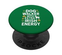 Promeneur de Chien avec trèfle d'énergie Irlandaise supplémentaire PopSockets PopGrip Adhésif
