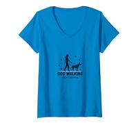 Promeneur de Chien Professionnel : Logo du Service de Soins pour Animaux T-Shirt avec Col en V, Femme, Saphir, M