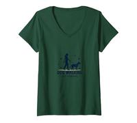 Promeneur de Chien Professionnel : Logo du Service de Soins pour Animaux T-Shirt avec Col en V, Femme, Vert Forêt, XXL