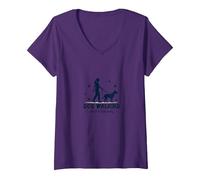 Promeneur de Chien Professionnel : Logo du Service de Soins pour Animaux T-Shirt avec Col en V, Femme, Violet, S