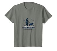 Promeneur de Chien Professionnel : Logo du Service de Soins pour Animaux T-Shirt, Enfant, Vert Kaki chiné, 8 Ans