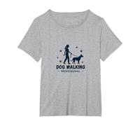 Promeneur de Chien Professionnel : Logo du Service de Soins pour Animaux T-Shirt, Femme Grandes Tailles, Gris Chiné, 5X