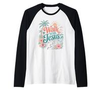 Promenez-Vous avec Jesus Coastal Beach Faith Summer Design Manche Raglan
