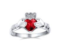 Promesse d'amitié celtique irlandaise BFF AAA CZ Anneau Claddagh mains et cœur en rubis rouge simulé pour femmes et adolescentes en argent sterling .925