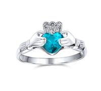 Promesse d'amitié celtique irlandaise BFF AAA CZ Simulé Topaze bleue de Londres Mains & Cœur Bague Claddagh pour femmes adolescentes en argent sterling .925