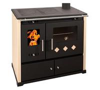 Prometey Praktik LUX, cuisinière à bois avec four et plaque de cuisson en fonte, 9,4 kW sortie de fumée à droite Ø 130 mm, Ivoire