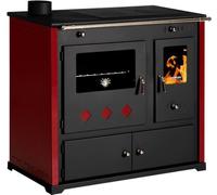 Prometey Praktik LUX, cuisinière à bois avec four et plaque de cuisson en fonte, 9,4 kW sortie de fumée à gauche Ø 130 mm, Bordeaux