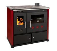 Prometey Praktik LUX, cuisinière à bois avec four et plaque de cuisson en fonte, 9,4 kW sortie de fumée à droite Ø 130 mm, Bordeaux
