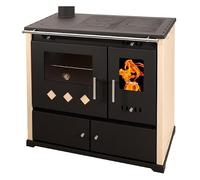 Prometey Praktik LUX, cuisinière à bois avec four et plaque de cuisson en fonte, 9,4 kW sortie de fumée à gauche Ø 130 mm, Ivoire