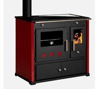 Prometey Praktik LUX, cuisinière à bois avec four et plaque de cuisson vitrocéramique, 9,4 kW sortie de fumée à gauche Ø 130 mm, Bordeaux