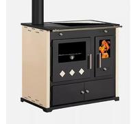 Prometey Praktik LUX, cuisinière à bois avec four et plaque de cuisson vitrocéramique, 9,4 kW sortie de fumée à gauche Ø 130 mm, Ivoire