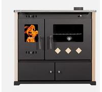 Prometey Praktik LUX, cuisinière à bois avec four et plaque de cuisson vitrocéramique, 9,4 kW sortie de fumée à droite Ø 130 mm, Ivoire