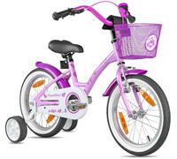PROMETHEUS BICYCLES Velo Enfant 16 Pouces Fille Velo 16 Pouces Fille pour 4 a 5 Ans - Vélo avec Panier et stabilisateurs en Violet