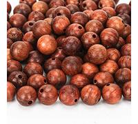 Prometis 200pcs 10mm Natural Sandalwood Round Beads Gorgeous Craft Handmade Polished Spacer Beads with Elastic Cord for Bracelets Necklace DIY Jewelry Making