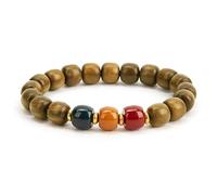 Prometis Bracelet en pierres précieuses aux couleurs des feux de circulation avec perles en bois de rose - Pierres rouges, jaunes et vertes pour la prospérité, attirer l'abondance, porte-bonheur Feng