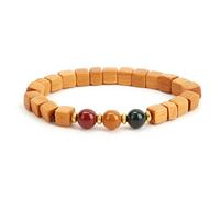 Prometis Pierres précieuses de feux de circulation associées à un bracelet de perles en bois de rose - Pierres précieuses rouges, jaunes et vertes pour la prospérité, attirent l'abondance,
