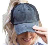 ProMindFun Casquette de Baseball réglable pour Femme et Fille, Compatible avec Queue de Cheval et Chignon - Motif Camouflage, 01 - Noir, 56 EU