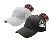 ProMindFun Casquette de Baseball réglable pour Femme et Fille, Compatible avec Queue de Cheval et Chignon - Motif Camouflage, 56 EU