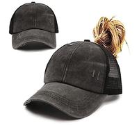 ProMindFun Casquette de Baseball réglable pour Femme et Fille, Compatible avec Queue de Cheval et Chignon - Motif Camouflage, 02 - Noir, 57 EU