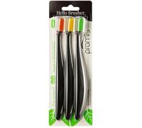 promis brush brosse à dents durable fabriquée à partir de matières premières renouvelables | bioplastique | poils souples 6750 | fabriqué en Allemagne | design italien (triopack, black)