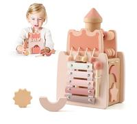 Promise Babe Château Rose Montessori - Jouet Bois Éducatif, Cube d'Activité Sensorielle, Boucle Motrice - Cadeau Bébé Fille 3+