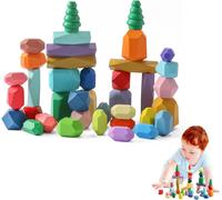 Promise Babe Jouets en Bois Montessori pour Enfants,38 PCS Forêt Arbres Pierres empiler Pierres d'équilibre Pierres de Construction,Jouets en Bois à empiler Trier Empiler Pierre d'équilibre Déco 3+