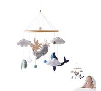 Promise Babe Mobile Animaux de Mer avec Boules de Feutre Chambre Bébé Animaux Dauphins Baleines Bois Crocheté Mobile Nouveau-né Garçon Fille Nuages Cloche de Lit Pendentif Lit Bébé Table