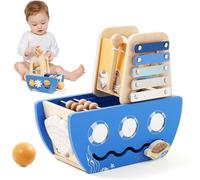 Promise Babe Montessori Toys Baby Wooden Toys 5 in 1 Blue Oceans Educational Toys Sensory Toys Motors Activity Cubes Motor Skills Loop Gift Baby Male Montessori