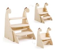 Promise Babe Tour d'Apprentissage Montessori 3 Marches en Bois - Tabouret Enfant Dinosaure Pliable Contre Mur - Armoire Réglable en Hauteur - Chaise Enfant